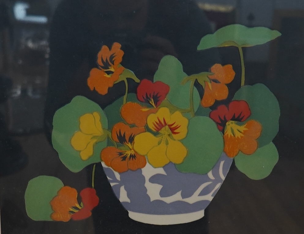 John Hall Thorpe (1874-1947), woodblock engraving, Nasturtiums, signed in pencil and published by Hall Thorpe, London, copyright USA 1922, 32 x 35cm. Condition - fair